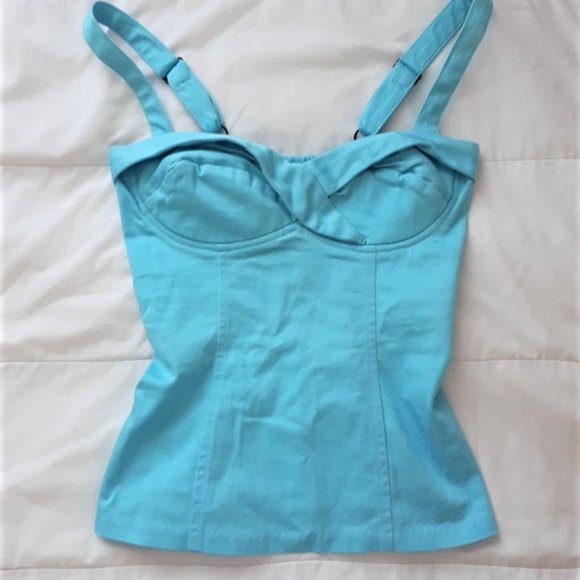 Baby blue Deadly Dames "Vamp" top by Micheline Pitt - Picture 2 of 4